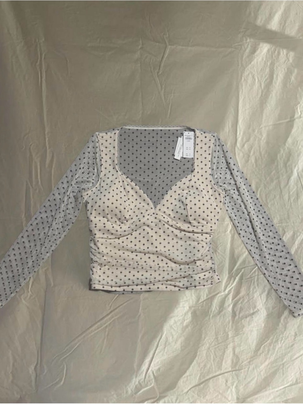 Abercrombie & Fitch Cream Mesh Polka Dot Long-Sleeve Crop Top